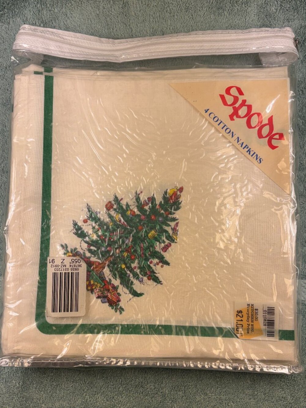 Spode Christmas Tree Napkins Set of 4 Cotton Made in England NIP Vintage